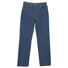 Gucci-Jeans Gucci a gamba dritta con dettaglio morso di cavallo in denim blu-Blu