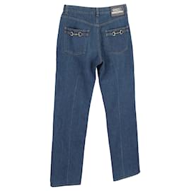 Gucci-Gucci Horse Bit Detalhe Jeans de perna reta em jeans azul-Azul