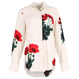 Victoria Beckham-Victoria Beckham Pointed Collar Shirt with Poppy Print in Ivory Cotton-White,Cream