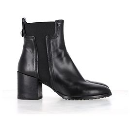 Botins Tod's Salto Bloco em Couro Preto Preto