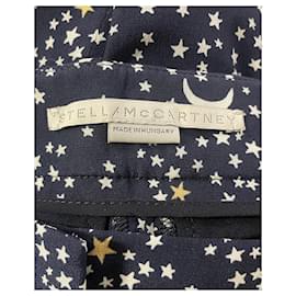 Stella Mc Cartney-Stella McCartney Pantalon Imprimé Lune et Étoile en Viscose Bleu Marine-Bleu,Bleu Marine