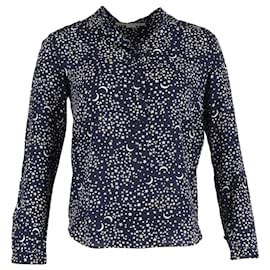 Stella Mc Cartney-Stella McCartney Camisa con estampado de lunas y estrellas en seda azul marino-Azul,Azul marino