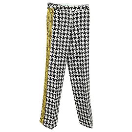 Off White Off-White Logo-Trimmed Houndstooth Pants in Black and White Wool Black