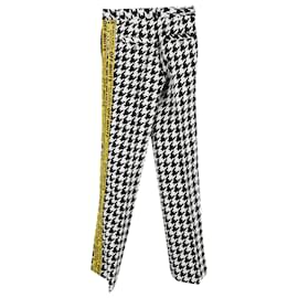 Off White-Off-White Logo-Trimmed Houndstooth Pants in Black and White Wool-Black