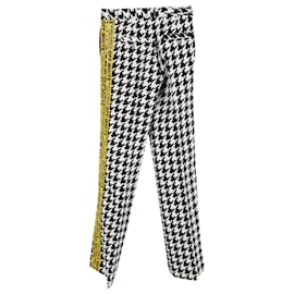 Off White-Pantaloni pied de poule con logo Off-White in lana bianca e nera-Nero