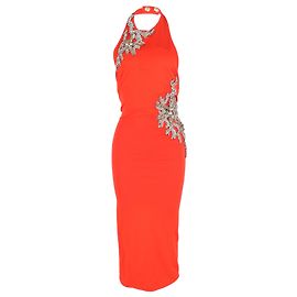 Balmain Robe dos nu ornée de cristaux en viscose orange Orange