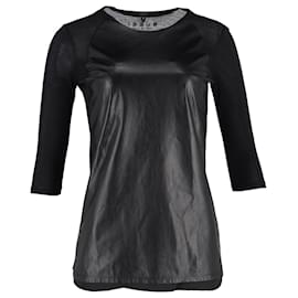 Gucci-gucci 3/4 Sleeve Top in Black Leather-Black