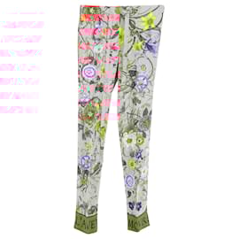 Gucci-Gucci Snake Flora Print Trousers in Pink Silk-Pink
