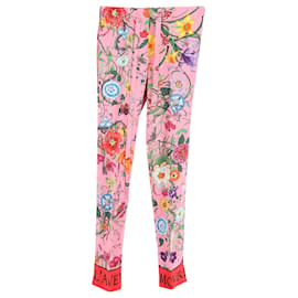Gucci-Pantalones con estampado floral de serpiente Gucci en seda rosa-Rosa