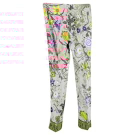 Gucci-Gucci Snake Flora Print Trousers in Pink Silk-Pink
