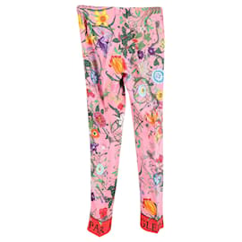 Gucci-Pantalones con estampado floral de serpiente Gucci en seda rosa-Rosa