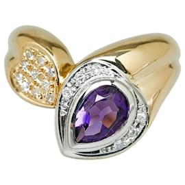 & Other Stories-K18 Gold Pt900 Platinum Amethyst Diamond 0.11ct Ring in Excellent Condition-Golden