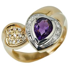 & Other Stories-K18 Gold Pt900 Platinum Amethyst Diamond 0.11ct Ring in Excellent Condition-Golden