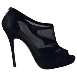 Jimmy Choo-Jimmy Choo Marmo Mesh Peep Toe Heels in pelle scamosciata nera-Nero