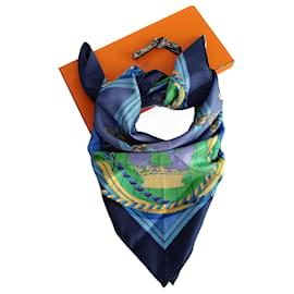 Hermès-Hermès Grande Tenue silk scarf 89x89-Blue