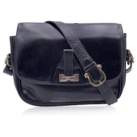 Céline-Vintage Black Leather Crossbody Flap Messenger Bag-Black