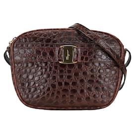 Salvatore Ferragamo-Salvatore Ferragamo Embossed Vara Ribbon Crossbody Bag  Leather Shoulder Bag in Good condition-Other