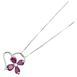 & Other Stories-LuxUness 18K Ruby Flower Motif Necklace  Metal Necklace in Excellent condition-Silvery