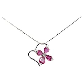 & Other Stories-LuxUness 18K Ruby Flower Motif Necklace  Metal Necklace in Excellent condition-Silvery