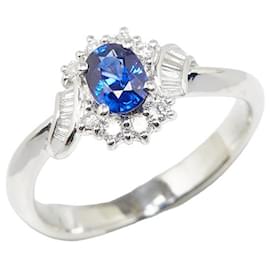 & Other Stories-Pt900 Platinum Sapphire 0.56ct Diamond 0.24ct Ring Size 13 in Great Condition-Silvery