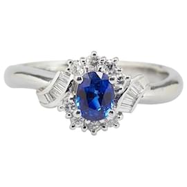 & Other Stories-Bague en platine Pt900 avec saphir de 0,56 ct et diamant de 0,24 ct, taille 13 en excellent état-Argenté