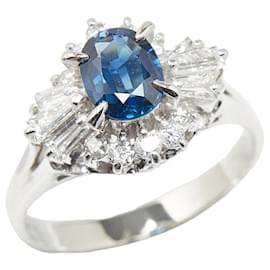 & Other Stories-Bague en platine Pt900 avec saphir de 1,03 ct et diamant de 0,54 ct en excellent état-Argenté