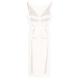 Herve Leger-Herve Leger Camille Sheath Dress with Mesh Inserts in White Rayon-White