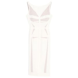 Herve Leger Camille Sheath Dress with Mesh Inserts in White Rayon White