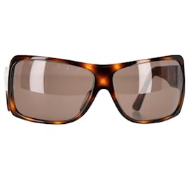 Chanel-Óculos de sol com logotipo Chanel Tortoise Crystal CC em plástico marrom-Marrom