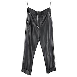 Nanushka-Pantalon Nanushka à taille élastique en simili cuir noir-Noir
