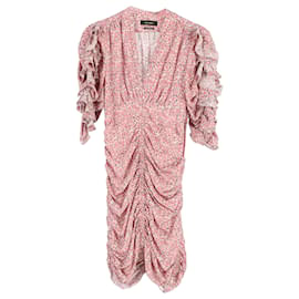 Isabel Marant-Isabel Marant Andor Floral Ruched-Seam Mini Dress in Pink Silk-Pink