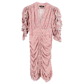 Isabel Marant-Isabel Marant – Andor – Minikleid mit floralem Rüschensaum aus rosa Seide-Pink