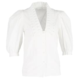 Sandro-Sandro Lilie Puff Sleeve Shirt in White Cotton-White