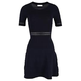 Sandro-Sandro Riley Fit And Flare Dress in Navy Blue Viscose-Blue,Navy blue