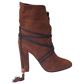 Aquazzura-Aquazzura Moonshine Boots with Tie in Brown Suede-Brown