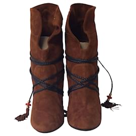 Aquazzura-Aquazzura Moonshine Boots with Tie in Brown Suede-Brown