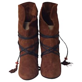 Aquazzura-Botas Aquazzura Moonshine con lazo en ante marrón-Castaño