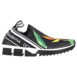 Dolce & Gabbana-Dolce & Gabbana Sorrento „Bird of Paradise“ Slip-On Sneakers aus schwarzem Stretch-Mesh-Canvas-Schwarz