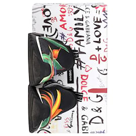 Dolce & Gabbana-Dolce & Gabbana Sorrento 'Bird of Paradise' Slip-On Sneakers in Black Stretch Mesh Canvas-Black