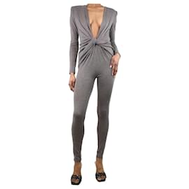 Saint Laurent-Grey padded-shoulder tapered wool jumpsuit - size UK 4-Grey