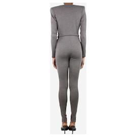 Saint Laurent-Grey padded-shoulder tapered wool jumpsuit - size UK 4-Grey
