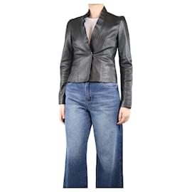 Valentino-Black leather V-neckline jacket - size UK 10-Black