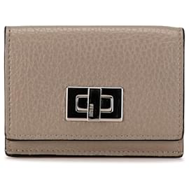 Fendi-Fendi Brown Leather Peekaboo Small Wallet-Brown,Taupe