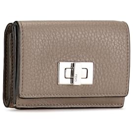 Fendi-Fendi Brown Leather Peekaboo Small Wallet-Brown,Taupe