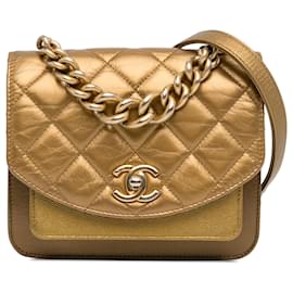 Chanel-Chanel Gold Mini Metallic calf leather and Caviar Chain Handle Flap-Golden