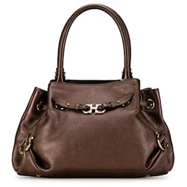 Salvatore Ferragamo-Borsa Gancini Ferragamo in pelle marrone-Marrone,Bronzo