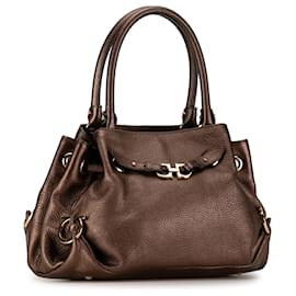 Salvatore Ferragamo-Borsa Gancini Ferragamo in pelle marrone-Marrone,Bronzo