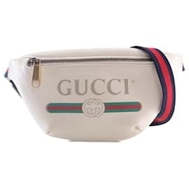 Gucci-Gucci White Logo Ledergürteltasche-Weiß,Andere,Roh