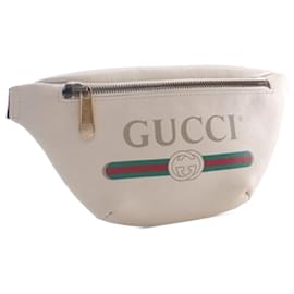 Gucci-Gucci White Logo Ledergürteltasche-Weiß,Andere,Roh