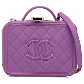 Chanel-Chanel Purple Medium Caviar CC Filigree Vanity Case-Purple
